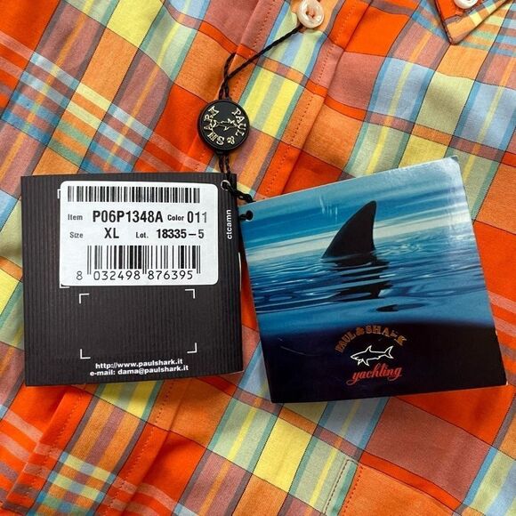 NWT Paul & Shark Yachting Button Down Dress Shirt Orange Plaid Men’s size XL - Picture 6 of 11